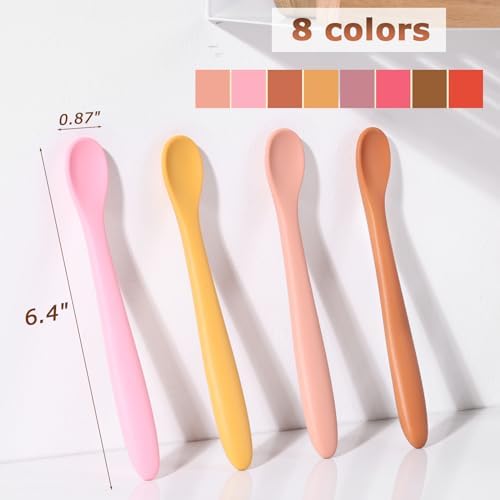 HANSGO Silicone Feeding Spoons 8PCS Pink Set for Babies