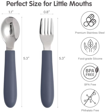 Eascrozn 6 Pack Toddler Utensils with Silicone Handle Safety Child