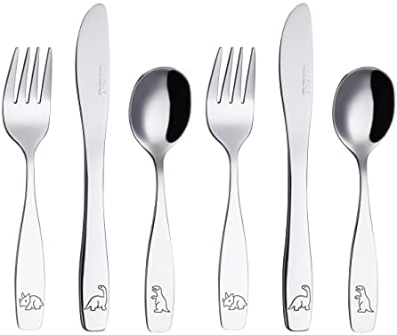 Exzact Kids Flatware Set Stainless Steel Dinosaurs Safe for 24Mon Dishwasher Safe