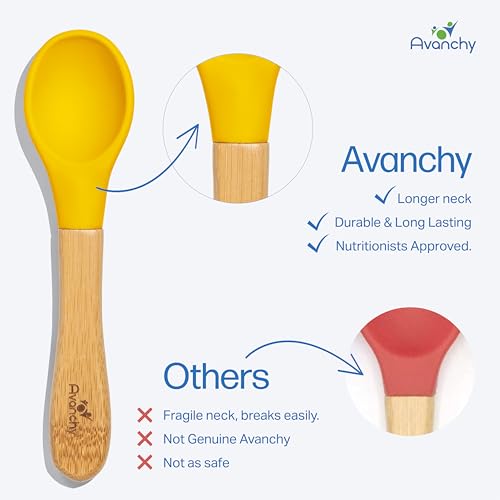 Avanchy Baby Spoons Set Bamboo Silicone Self-Feeding for 4-Month