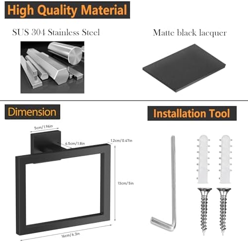 Matte Black Rust-Resistant 2-Piece Towel Holder
