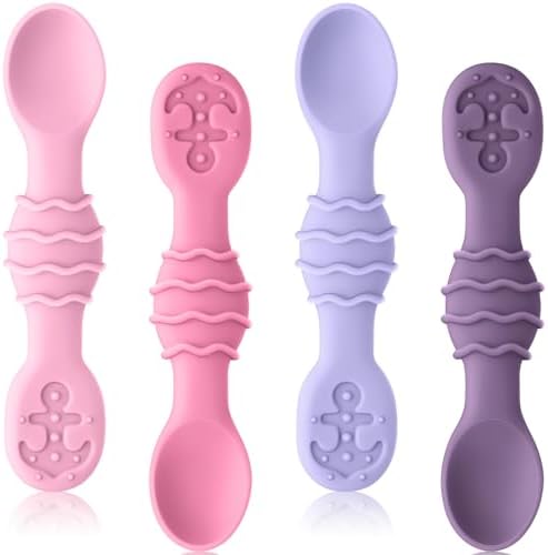 Qkie Silicone Baby Spoons Set of 4 Lollipop Pink
