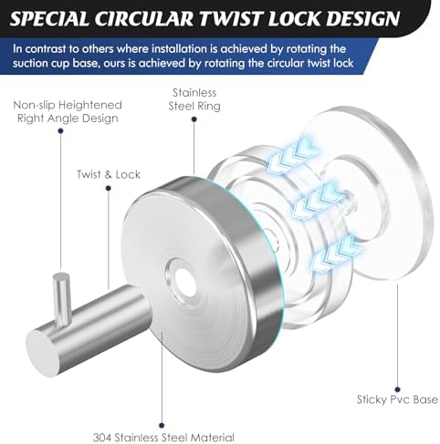 Suction Cup Hook Silver2 Pack for Bathrooms