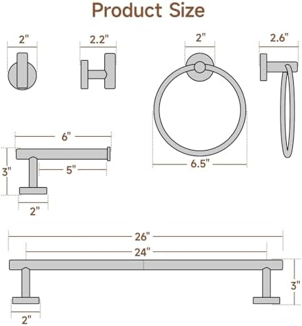 USHOWER Matte Black 24-Inch 4-Piece Bathroom Hardware Set