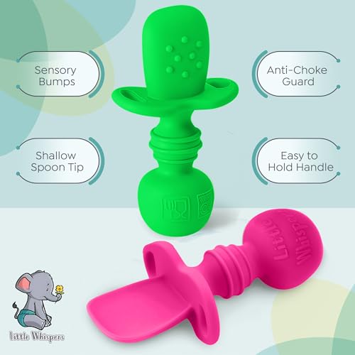 Little Whispers Baby Silicone Spoons Neon Design Ergonomic Easy to Grip 4 Pack