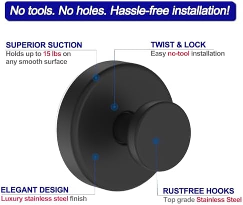 Compact Suction Cup Towel Robe Hook - Black