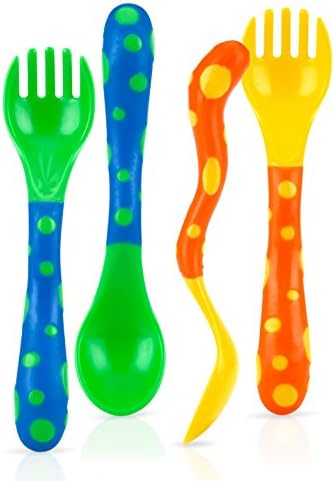 Nuby Spoons Forks 4 Count - Bright Ergonomic