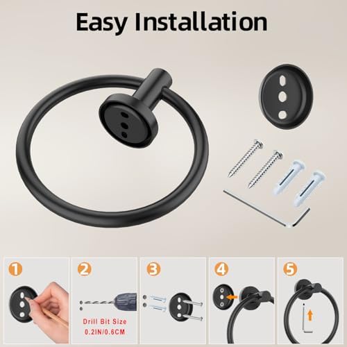 Sturdy Stainless Steel Towel Rings Matte Black 2-Pack