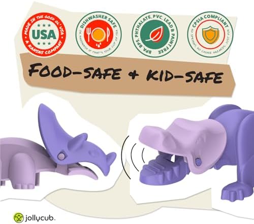 Engaging Interactive Toddler Utensils Dino Chomperware BPA Free Made in USA Purple Fruits