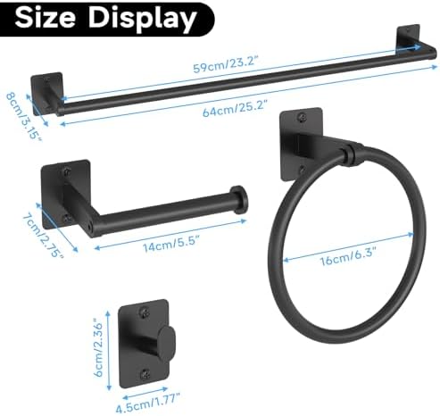 Matte Black 4-Piece Bath Hardware Set Durable Rust-Resistant