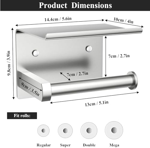 Rustproof Stainless Steel Toilet Paper Holder with Phone Shelf