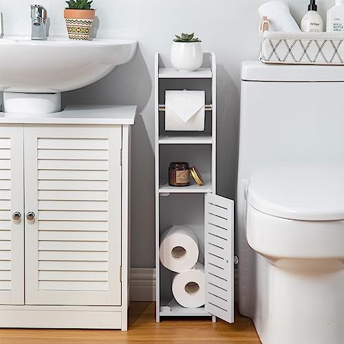 Compact Space-Saving AOJEZOR Small Bathroom Toilet Paper Holder Stand White