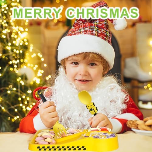 Construction Toddler Plates - Toddler Eating Utensil Set with Removable Straw