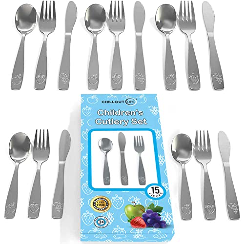 15 Piece Stainless Steel Kids Silverware Set - Safe for Toddlers