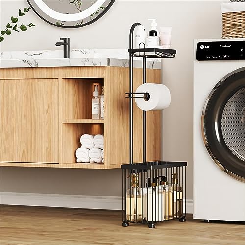 Moveable Freestanding Toilet Paper Holder Dispenser for Bathroom Storage