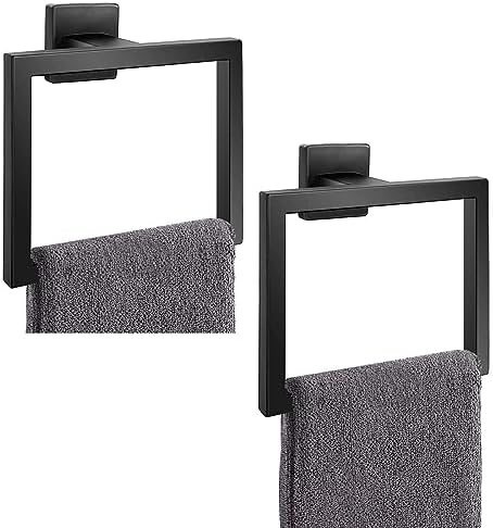 Matte Black Square Towel Ring Holder Wall-Mounted Stainless Steel Towel Hanger