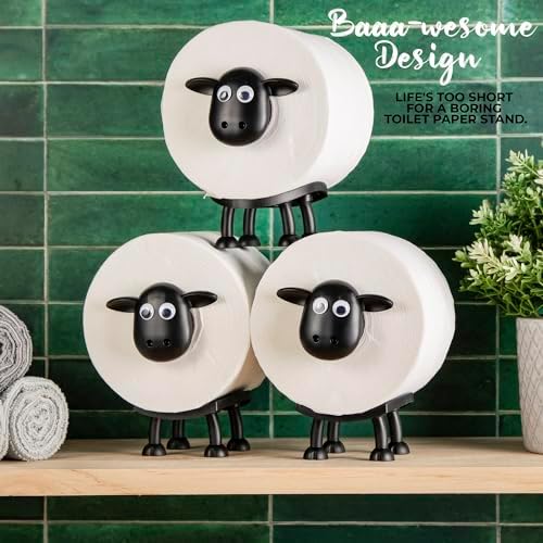 VELENTI Sheep Toilet Roll Holder Funny Bathroom Set Black Hilarious Storage