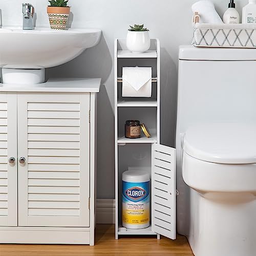Compact Space-Saving AOJEZOR Small Bathroom Toilet Paper Holder Stand White