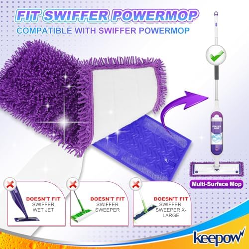 Keppower Reusable Mop Pad Microfiber Refill for Swiffer PowerMop