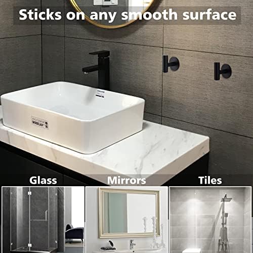 Matte Black Stainless Steel Adhesive Hooks for Bathroom Kitchen