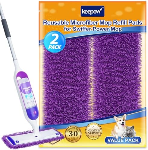 Keppower Reusable Mop Pad Microfiber Refill for Swiffer PowerMop