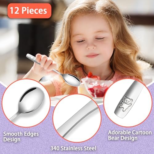 12 Piece Toddler Spoons Set Stainless Steel Kids Cutlery for Self-Feeding