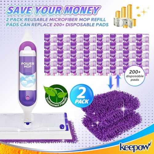 Keppower Reusable Mop Pad Microfiber Refill for Swiffer PowerMop