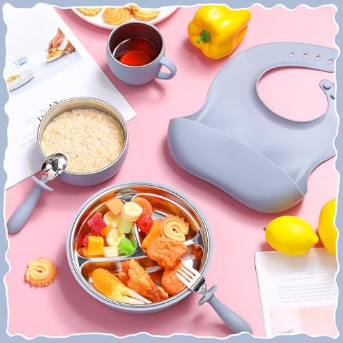 Sturdy stainless steel plates and bowls for toddlers
