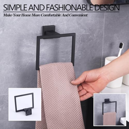 GERZWY Modern Black Towel Holder Stainless Steel Towel Hanger