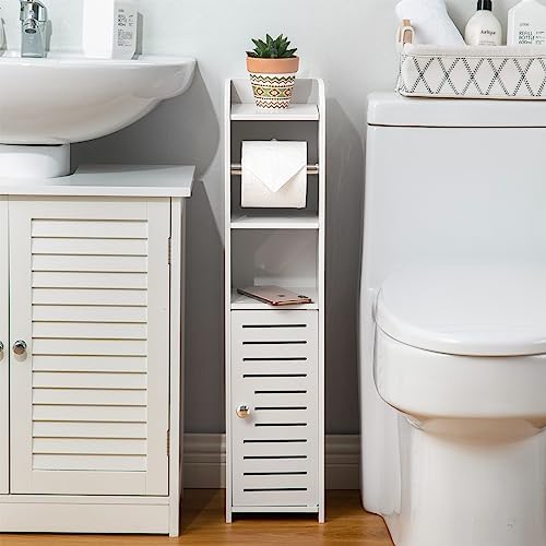 Compact Space-Saving AOJEZOR Small Bathroom Toilet Paper Holder Stand White
