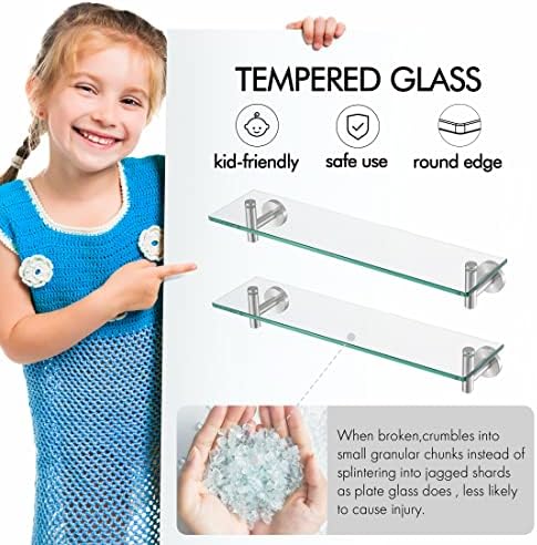 Rustproof 20-Inch Floating Glass Shelf