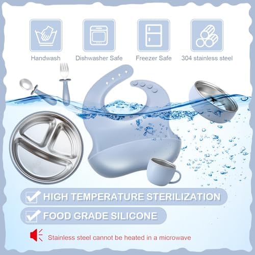 Sturdy stainless steel plates and bowls for toddlers