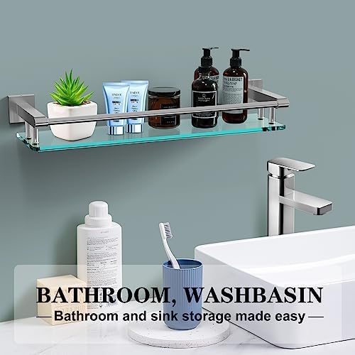 Modern tampered glass bathroom organizer with stainless steel base SFGSOWOR