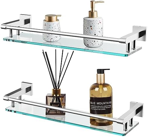 Modern tampered glass bathroom organizer with stainless steel base SFGSOWOR