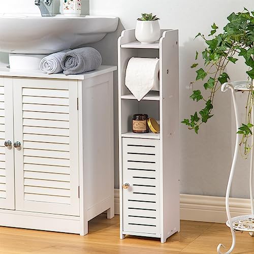Compact Space-Saving AOJEZOR Small Bathroom Toilet Paper Holder Stand White