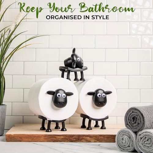 VELENTI Sheep Toilet Roll Holder Funny Bathroom Set Black Hilarious Storage