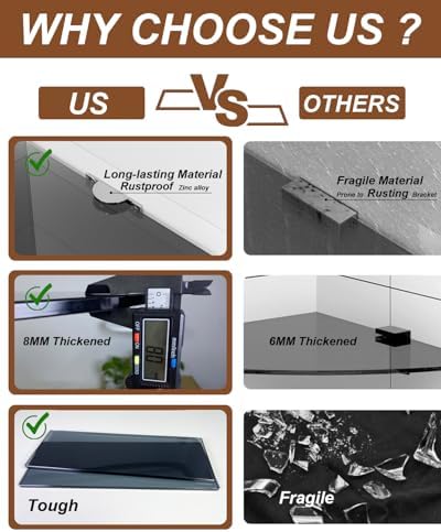 2-Pack Black HD Tempered Glass Floating Shelf No-Drill BathroomSink