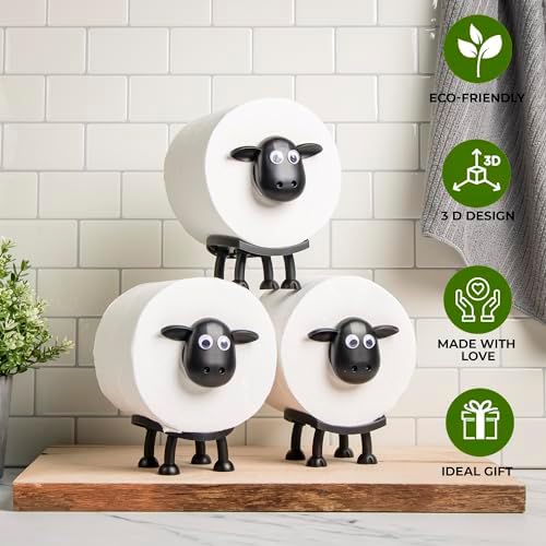 VELENTI Sheep Toilet Roll Holder Funny Bathroom Set Black Hilarious Storage